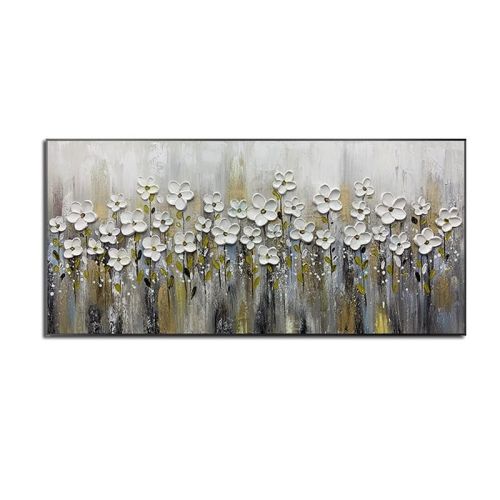 Handmade Gold Foil Abstract Oil Painting Wall Art Modern Minimalist White Flowers Canvas Home Decorative For Living Room No Frame Handmade Gold Foil Abstract Oil Painting Wall Art Modern Minimalist White Flowers Canvas Home Decorative For Living Room No Frame