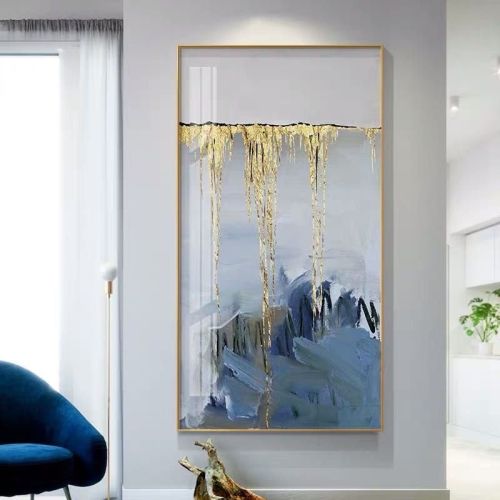 Handmade Gold Foil Abstract Oil Painting Top Selling Wall Art Modern Blue Color Picture Canvas Home Decor For Living Room No Frame Handmade Gold Foil Abstract Oil Painting Top Selling Wall Art Modern Blue Color Picture Canvas Home Decor For Living Room No Frame